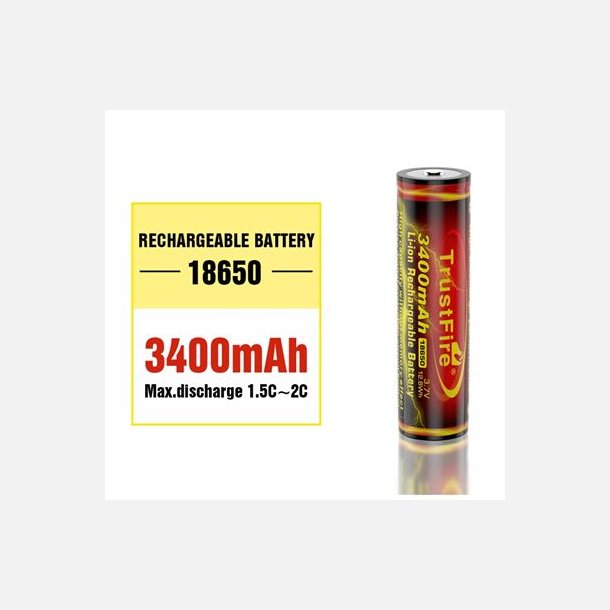 Trustfire 18650 - 3400 mAh - Genopladelig batteri